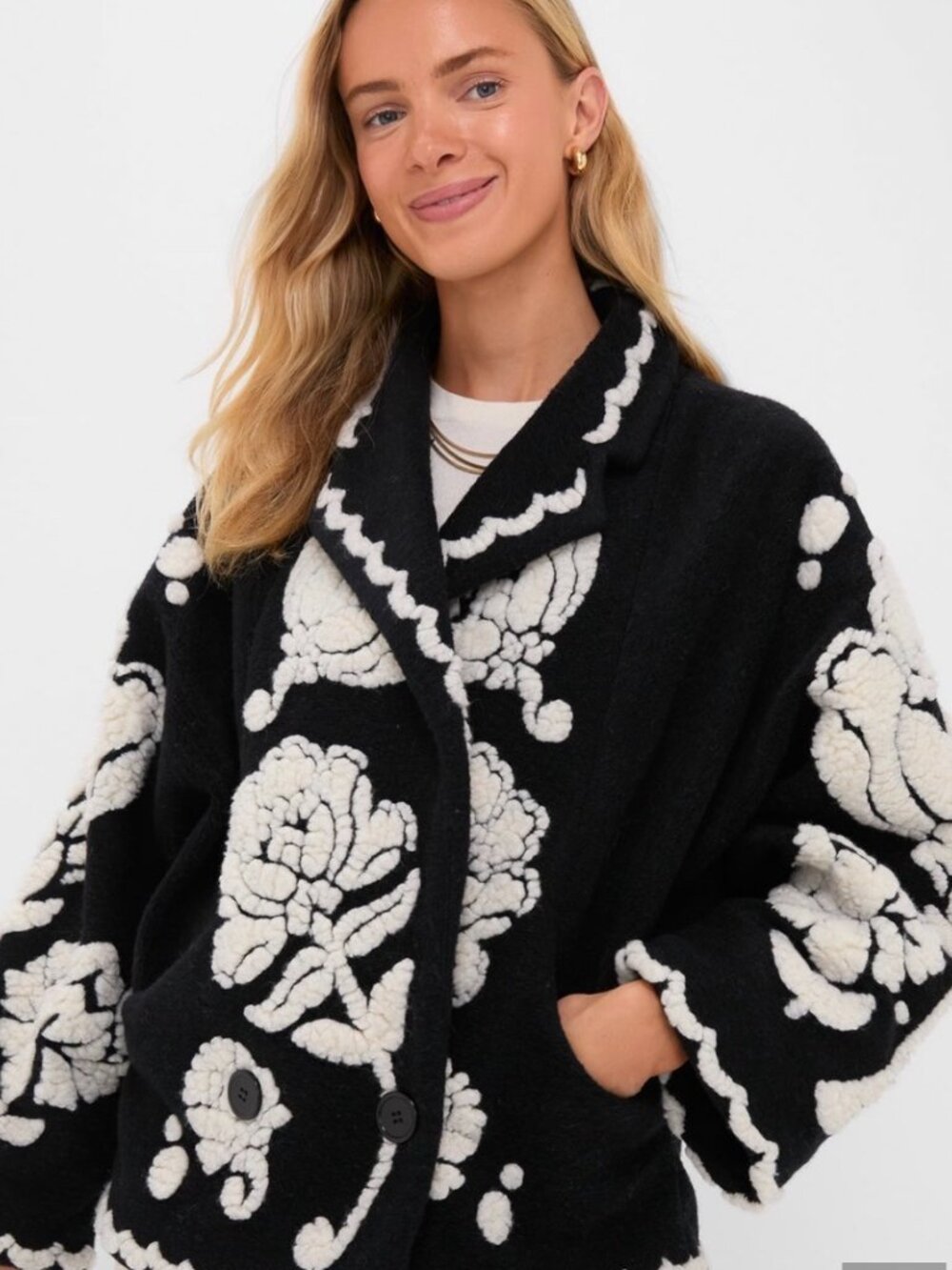 NWT Farm Rio Floral Arabesque Black/Cream Fleece Coat/Teddy Jacket. Size S